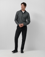 Black/grey/white jacquard long-sleeved polo shirt