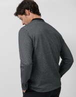 Black/grey/white jacquard long-sleeved polo shirt