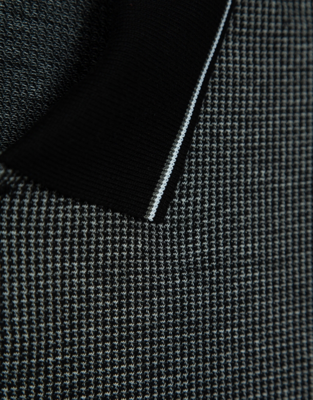 Polo manga larga jacquard negro/gris/blanco