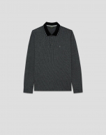 Polo manga larga jacquard negro/gris/blanco