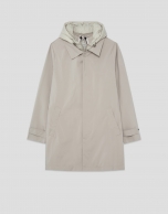 Stone-coloured trench coat with detachable front panel