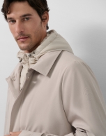 Stone-coloured trench coat with detachable front panel