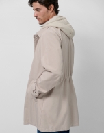 Stone-coloured trench coat with detachable front panel