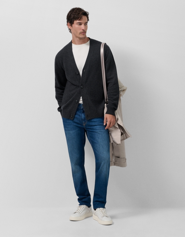 Stone-coloured trench coat with detachable front panel