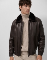 Brown leather aviator jacket
