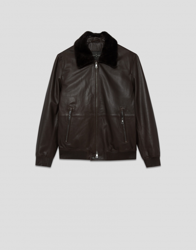 Brown leather aviator jacket