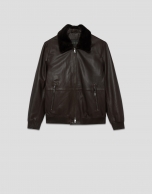 Brown leather aviator jacket