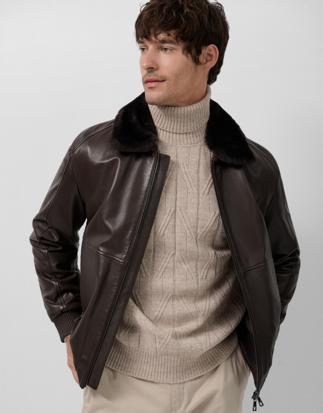Brown leather aviator jacket