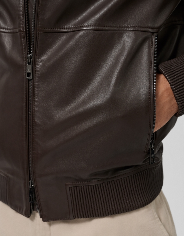 Brown leather aviator jacket