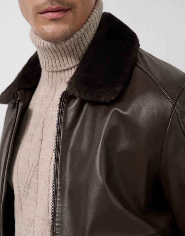 Brown leather aviator jacket