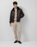 Brown leather aviator jacket