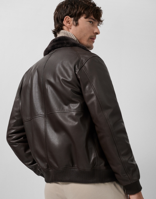 Brown leather aviator jacket