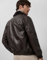 Brown leather aviator jacket