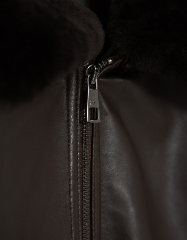 Brown leather aviator jacket
