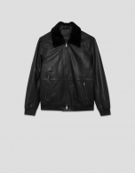 Black leather aviator jacket