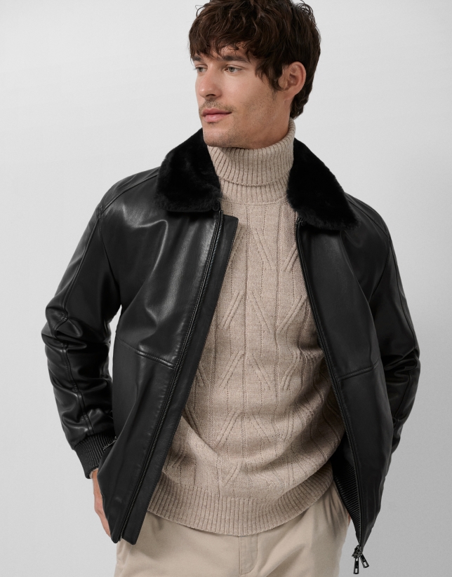 Black leather aviator jacket