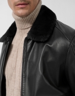 Black leather aviator jacket