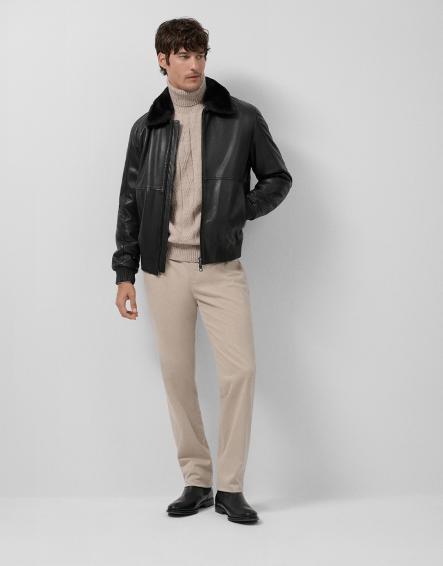 Black leather aviator jacket
