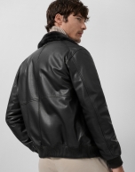 Black leather aviator jacket