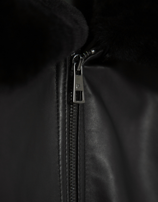 Black leather aviator jacket