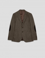 Tan wool twill blazer with elbow patches