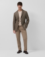 Tan wool twill blazer with elbow patches