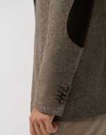 Tan wool twill blazer with elbow patches