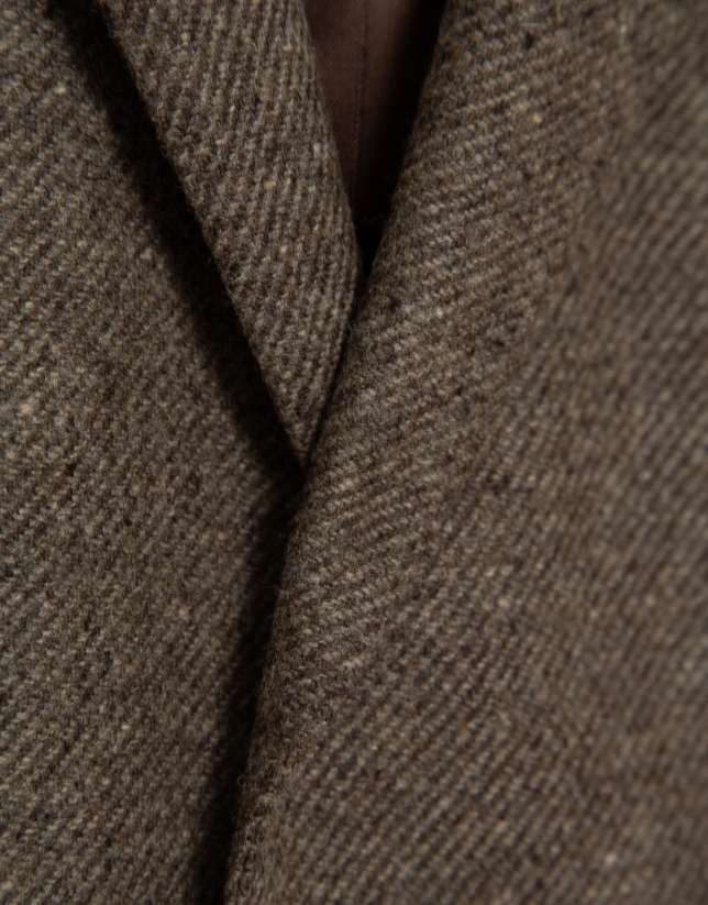 Tan wool twill blazer with elbow patches