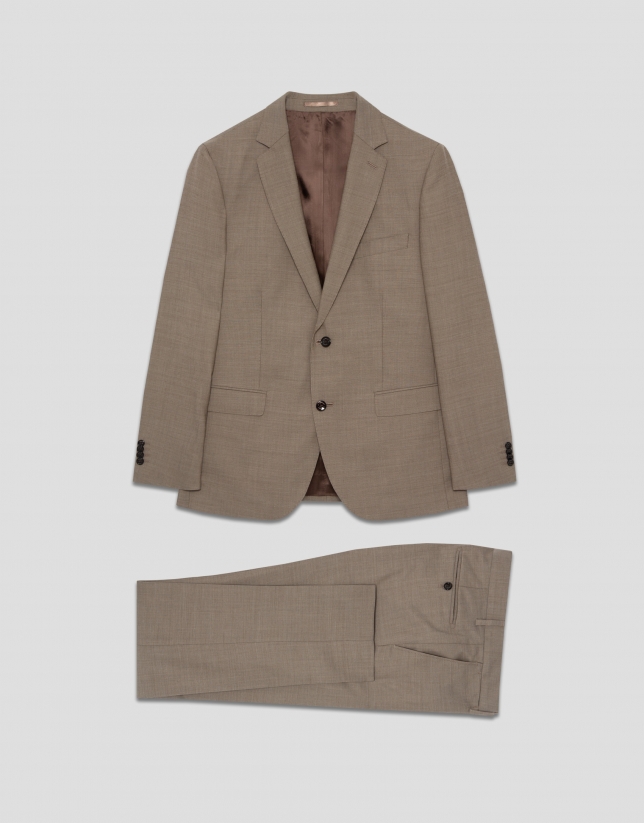 Slim fit half canvas suit, fake plain tan