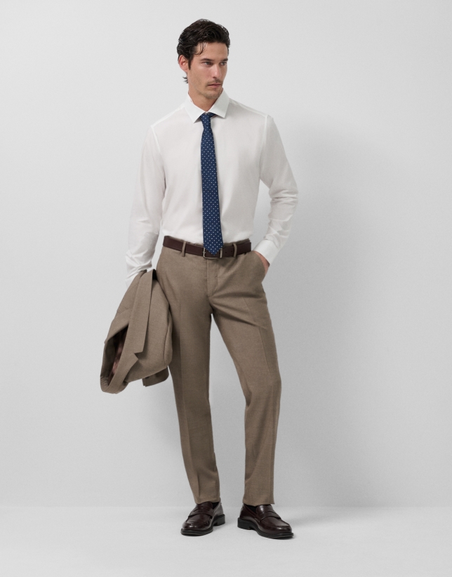 Slim fit half canvas suit, fake plain tan