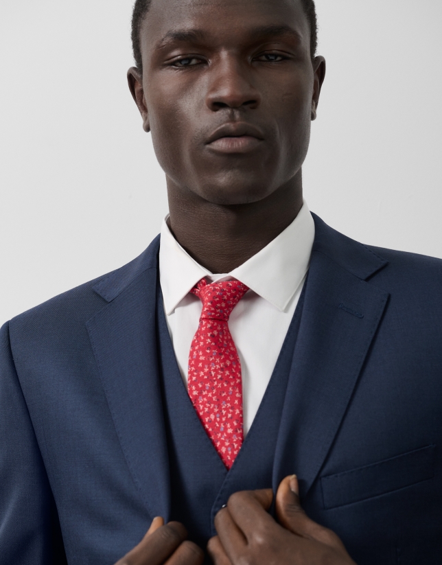 Regular fit dark blue half canvas suit