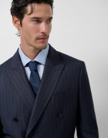 Navy pinstriped virgin wool half-canvas suit