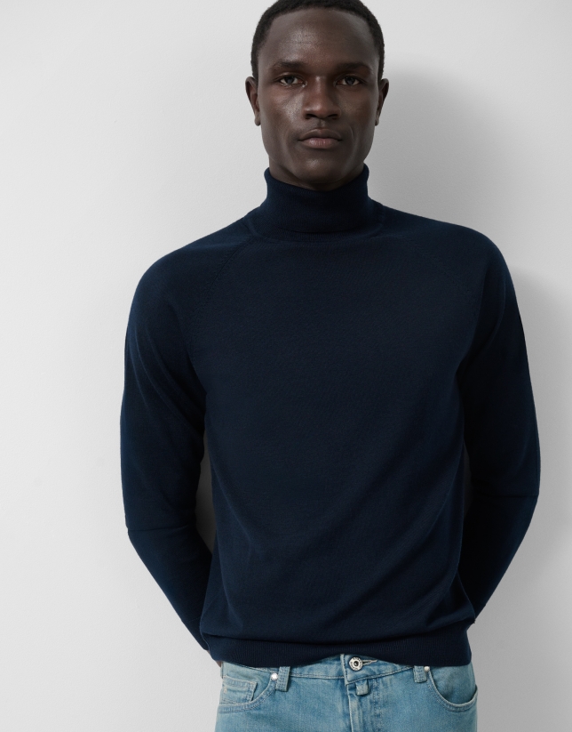 Navy wool turtleneck sweater