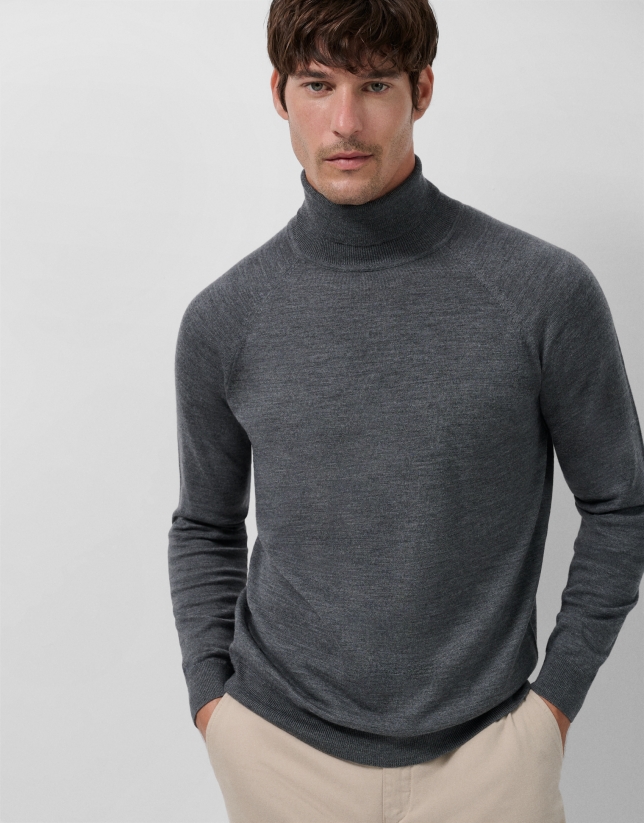 Jersey cuello cisne lana gris melange