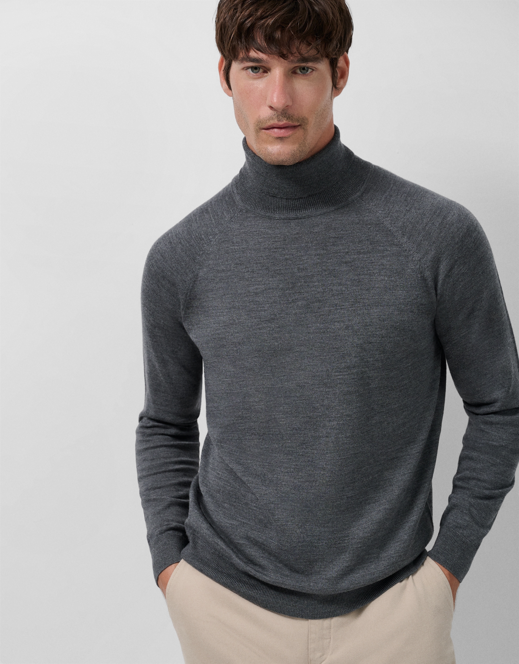 Jersey cuello cisne lana gris melange