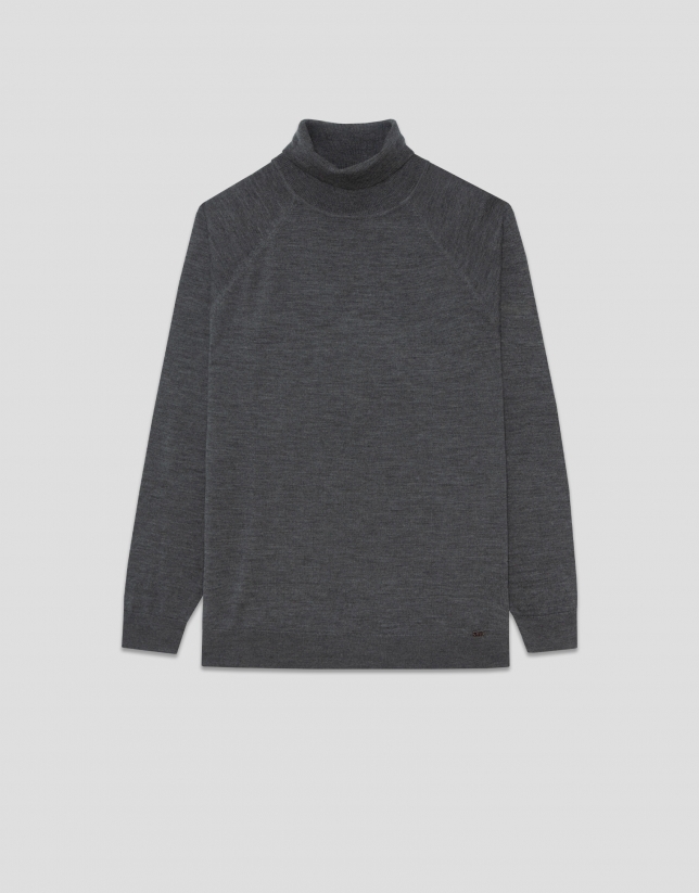 Grey melange wool turtleneck sweater