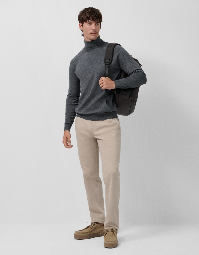 Grey melange wool turtleneck sweater