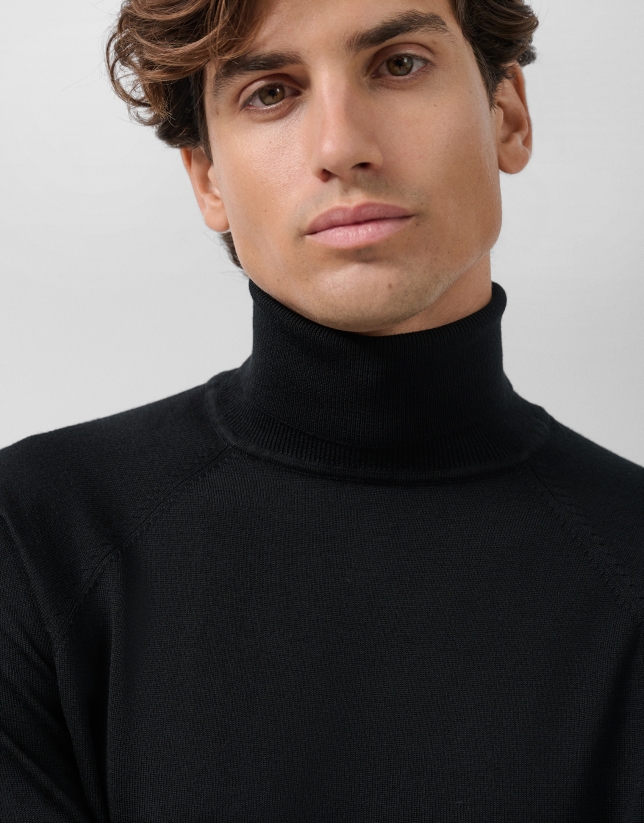 Black wool turtleneck sweater