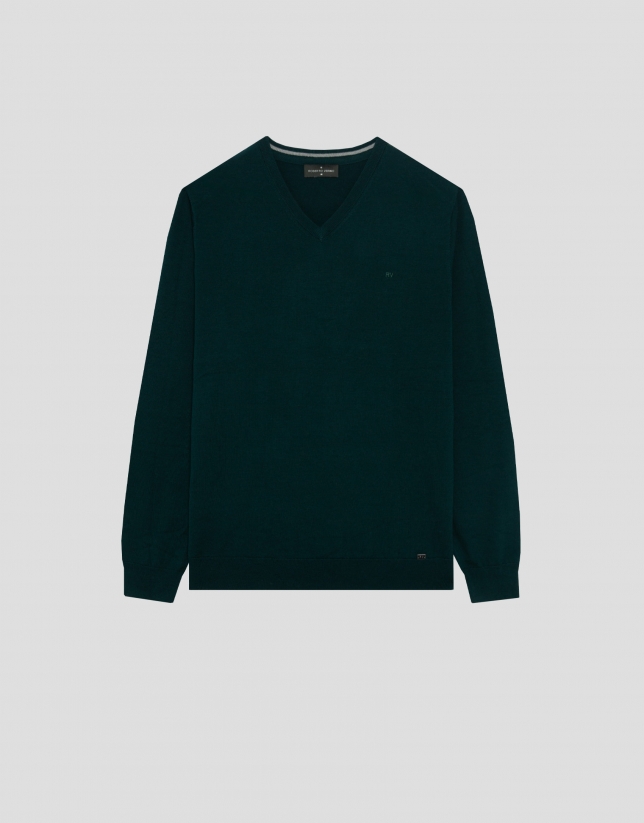 Jersey cuello pico color verde oscuro