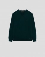 Jersey cuello pico color verde oscuro