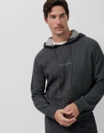 Sudadera con capucha lana/algodón gris melange oscuro
