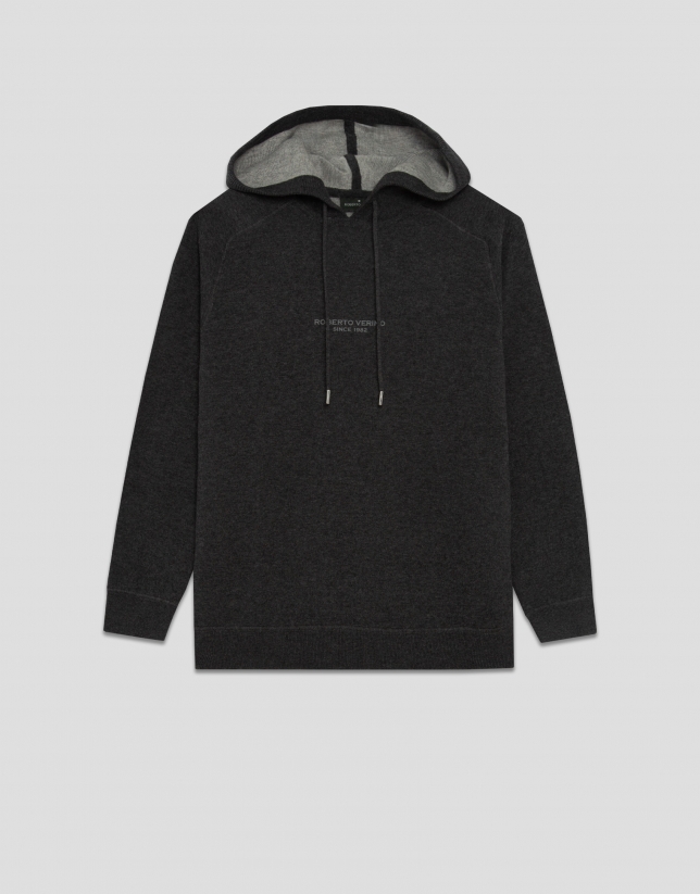 Sudadera con capucha lana/algodón gris melange oscuro