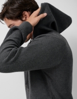 Sudadera con capucha lana/algodón gris melange oscuro