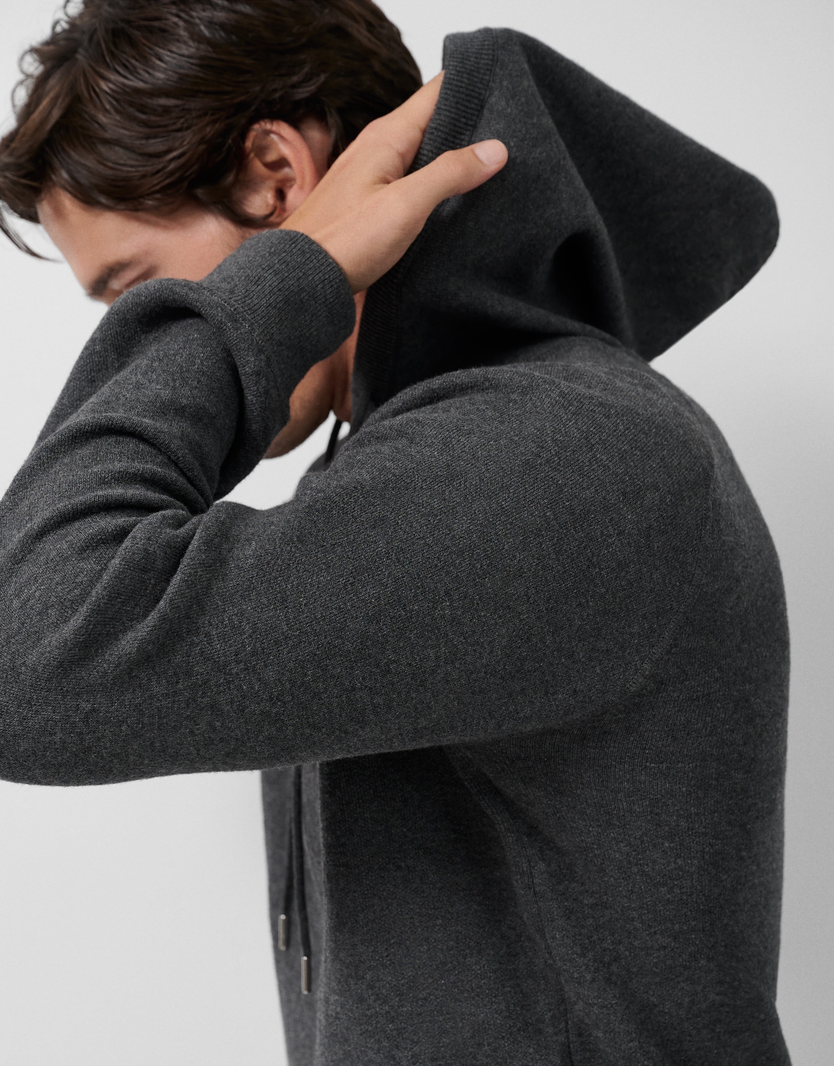 Sudadera con capucha lana/algodón gris melange oscuro