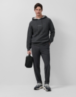 Sudadera con capucha lana/algodón gris melange oscuro