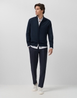 Plain high-neck navy zip-up jacket