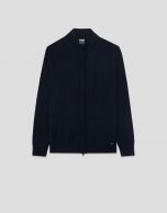 Plain high-neck navy zip-up jacket