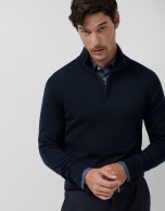 Navy wool zip-neck sweater