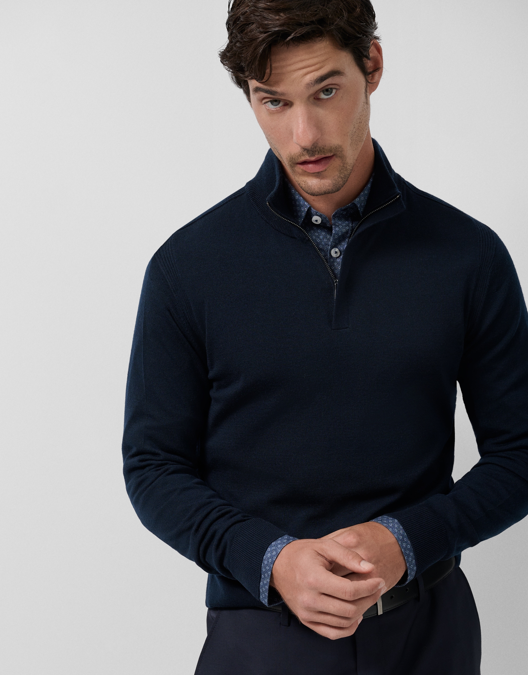 Navy wool zip-neck sweater