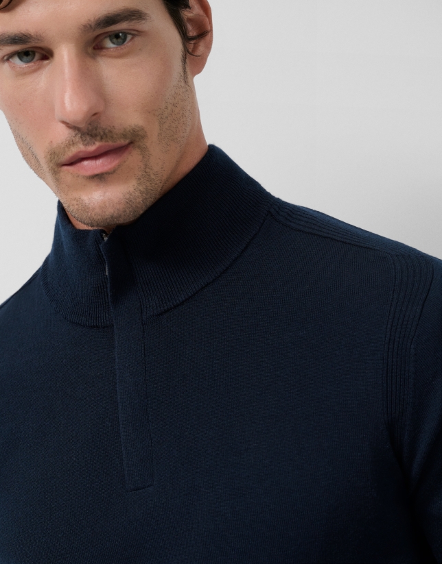 Navy wool zip-neck sweater